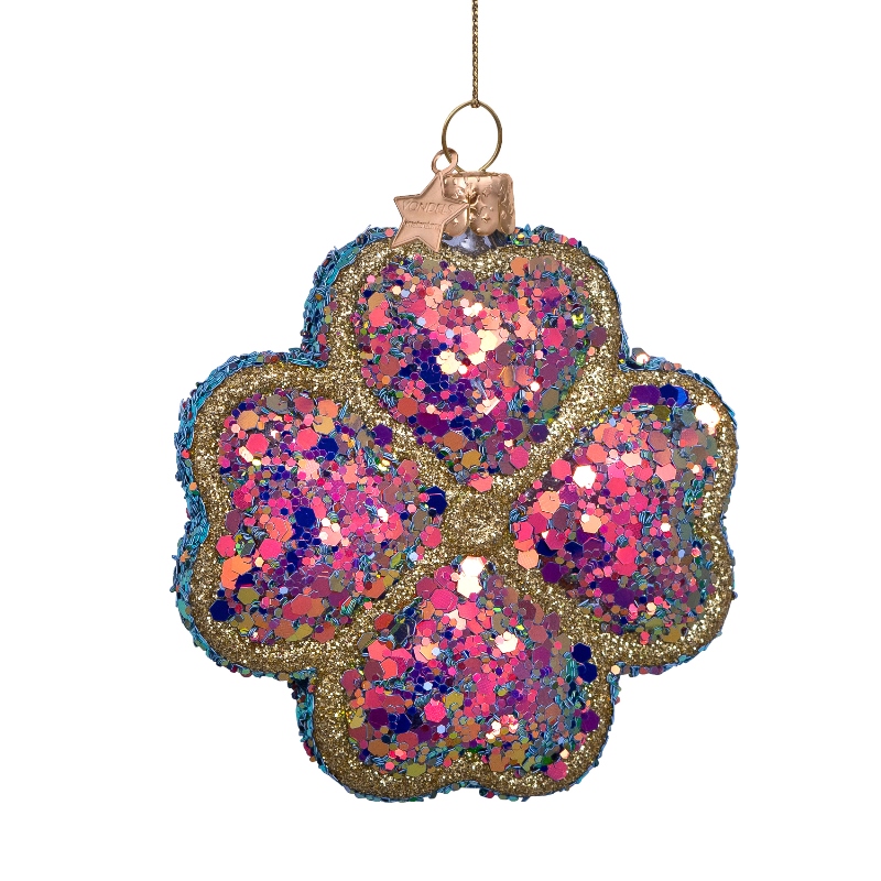 Eglītes rotājums Vondels glass multi four leaf clover H8cm