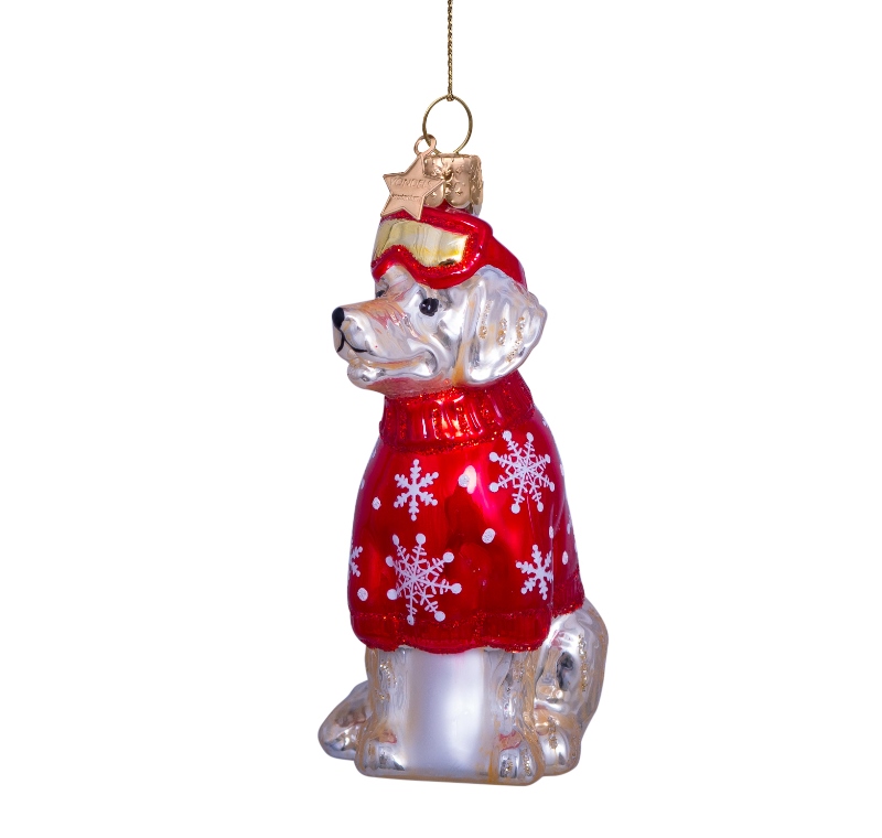 Eglītes rotājums Vondels glass blond golden retriever ski outfit H9.5cm - Image 2