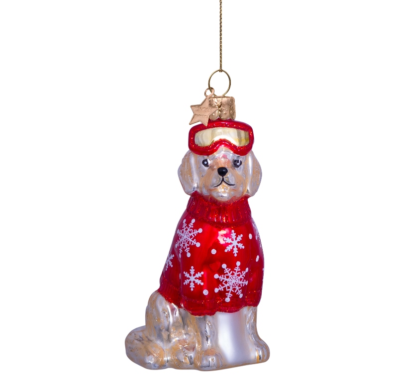 Eglītes rotājums Vondels glass blond golden retriever ski outfit H9.5cm