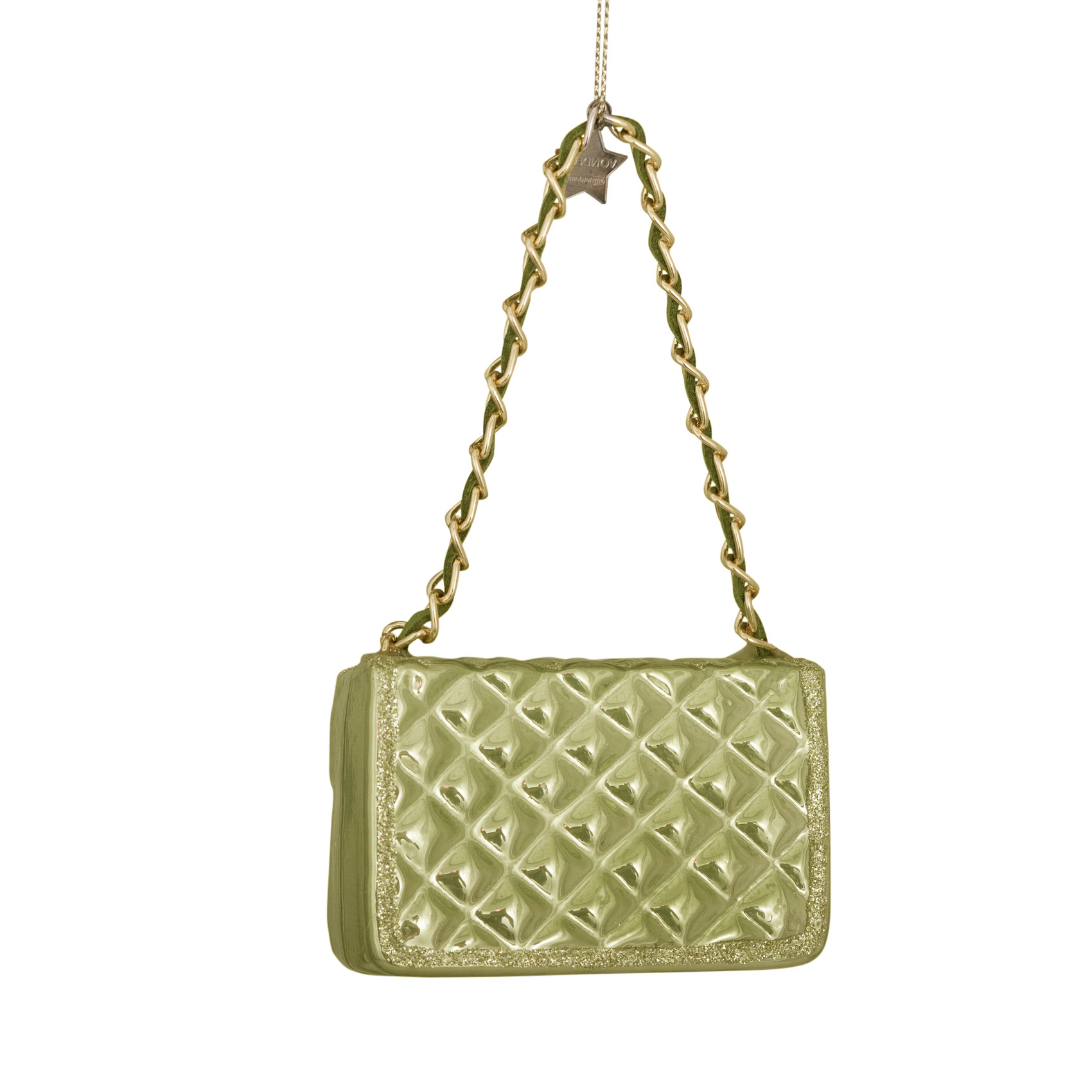 Eglītes rotājums Vondels glass soft green opal fashion bag H5cm - Image 3