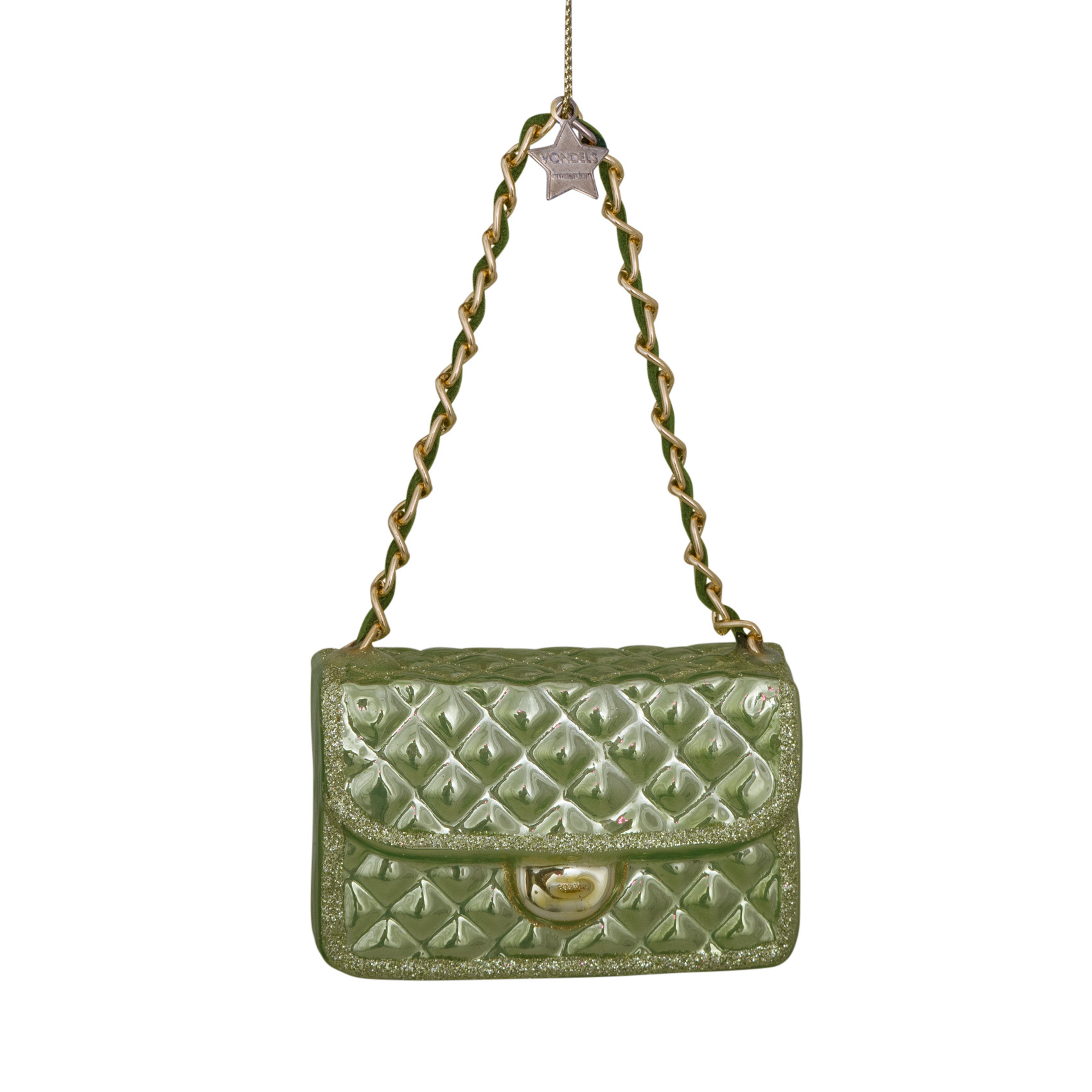 Eglītes rotājums Vondels glass soft green opal fashion bag H5cm