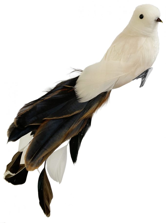 Eglītes rotājums Shishi 60299 Feather bird cream velvet body brown tail 24cm