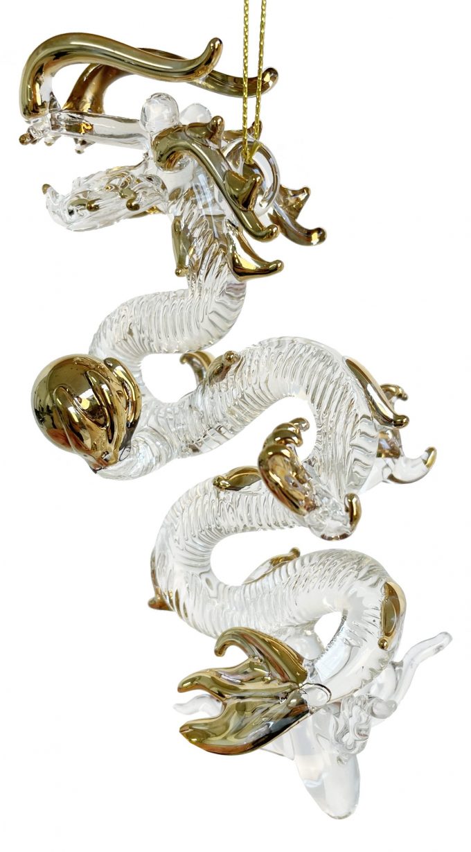 Eglītes rotājums Shishi 62618 Glass dragon clear gold 15cm
