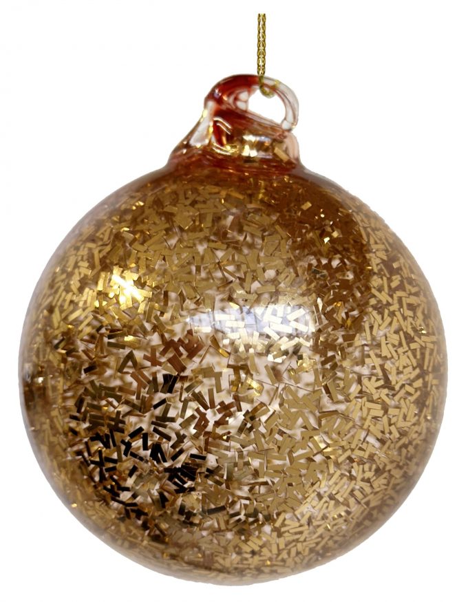 Eglītes rotājums Shishi 63958 Glass ball rose gold tinsel inside 8cm