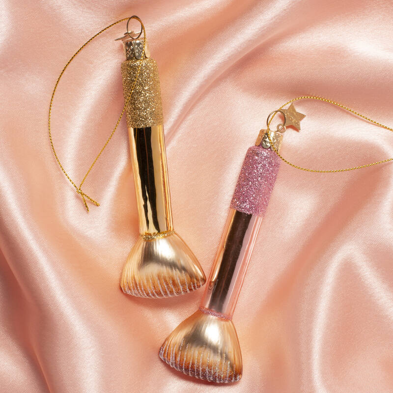 Eglīšu rotājums VONDELS glass silver pink make up brush H11.5cm - Image 2