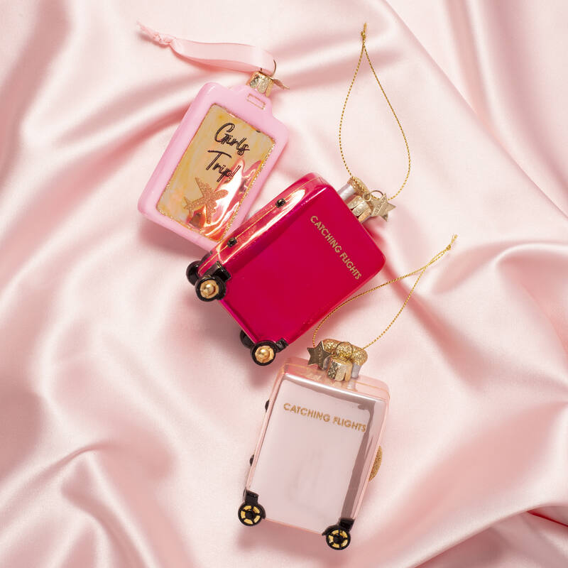 Eglīšu rotājums VONDELS glass opal pink catching flight suitcase H10cm - Image 2