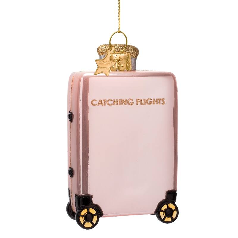 Eglīšu rotājums VONDELS glass opal pink catching flight suitcase H10cm
