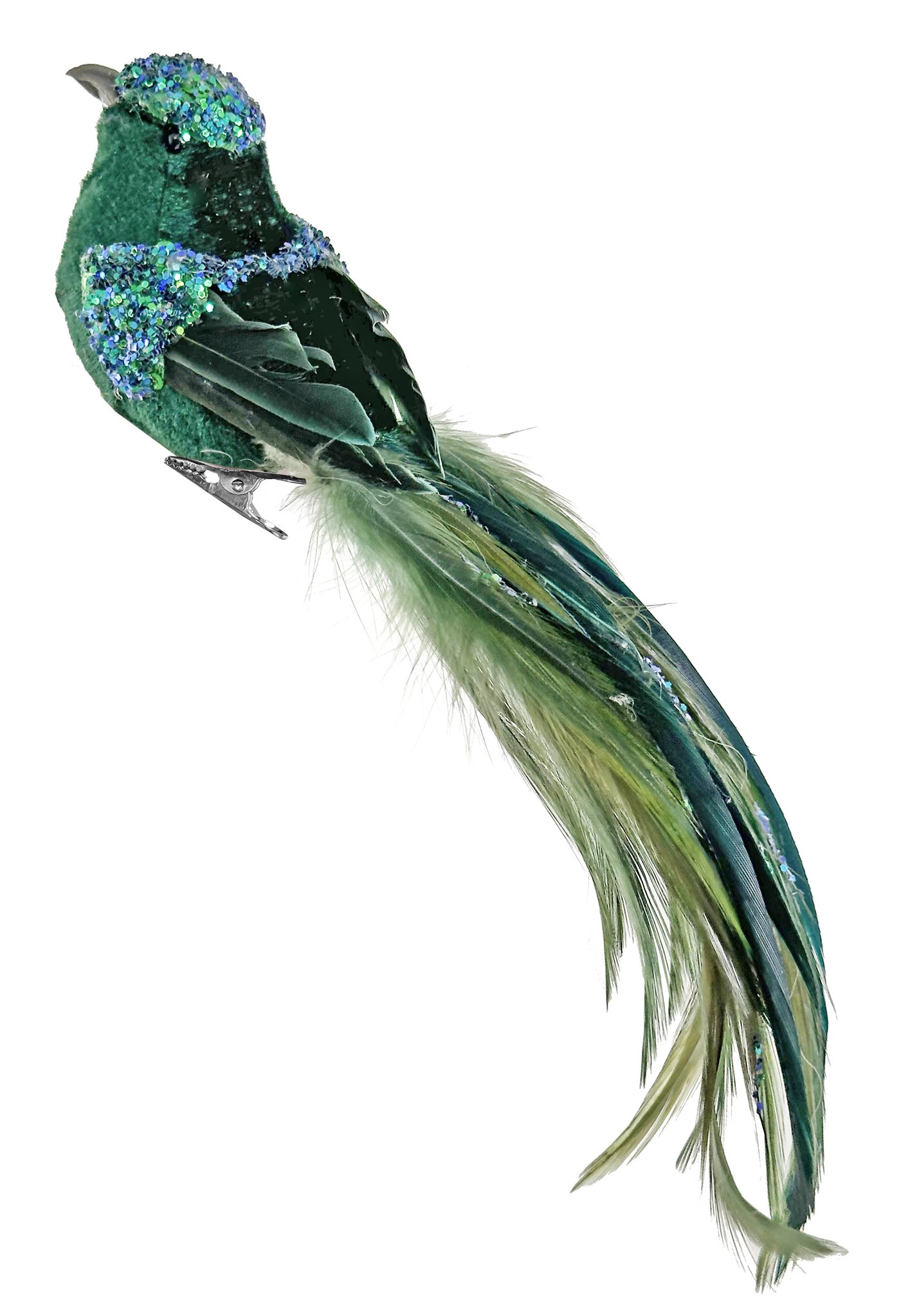Eglīšu rotājums SHISHI Velvet feather bird green blue