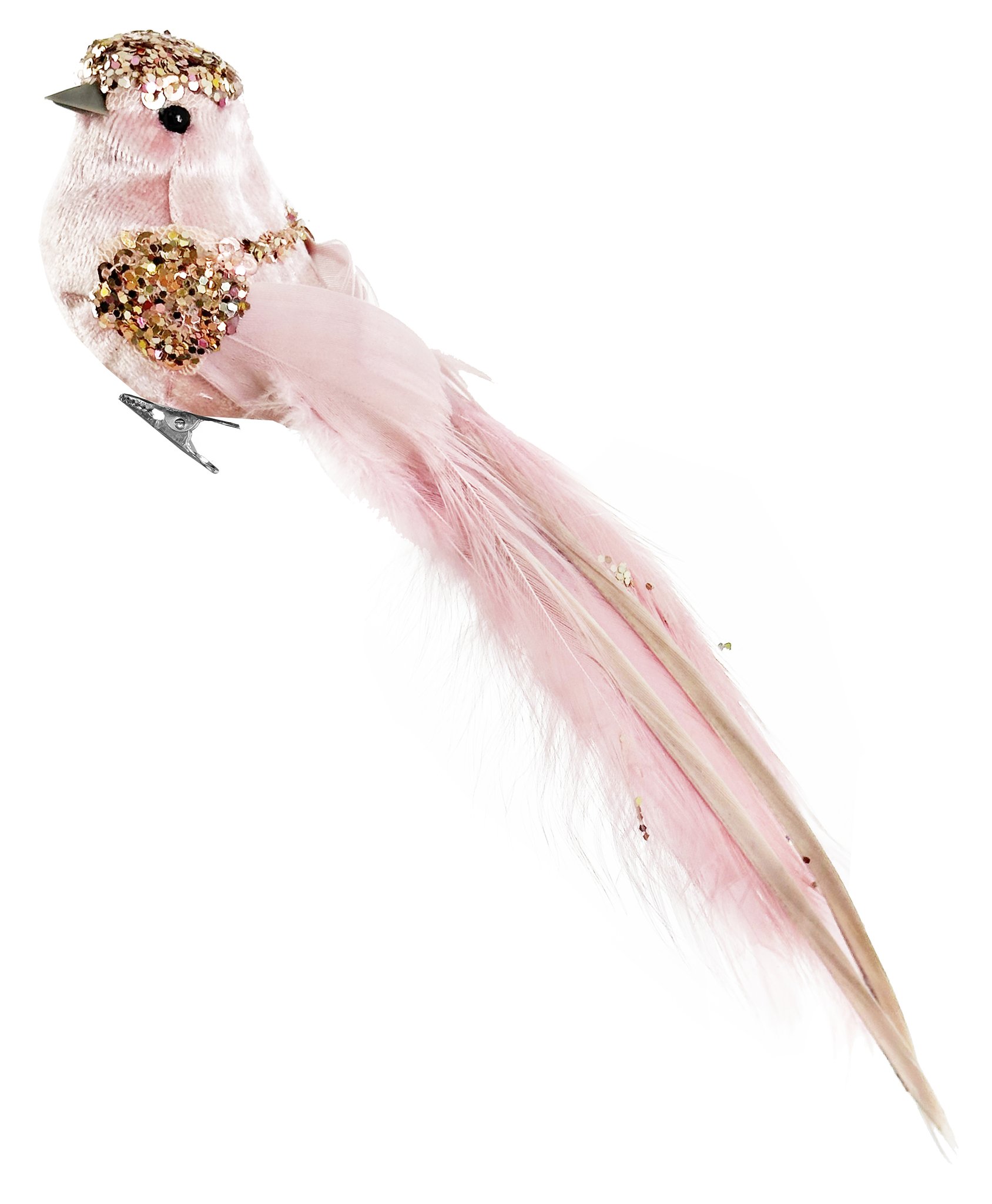 Eglīšu rotājums SHISHI Velvet feather bird pink gold