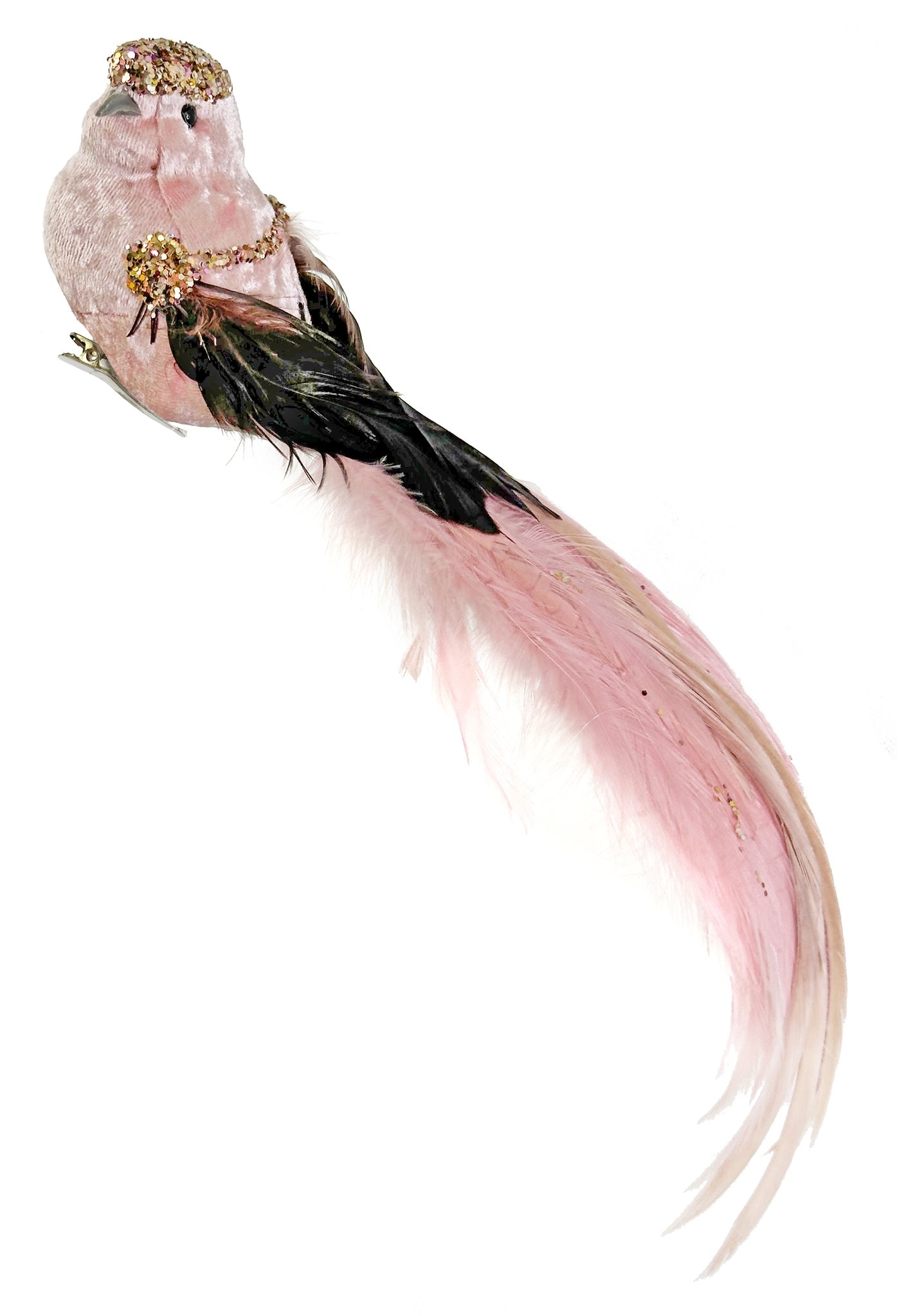 Eglīšu rotājums SHISHI Velvet feather bird pink gold