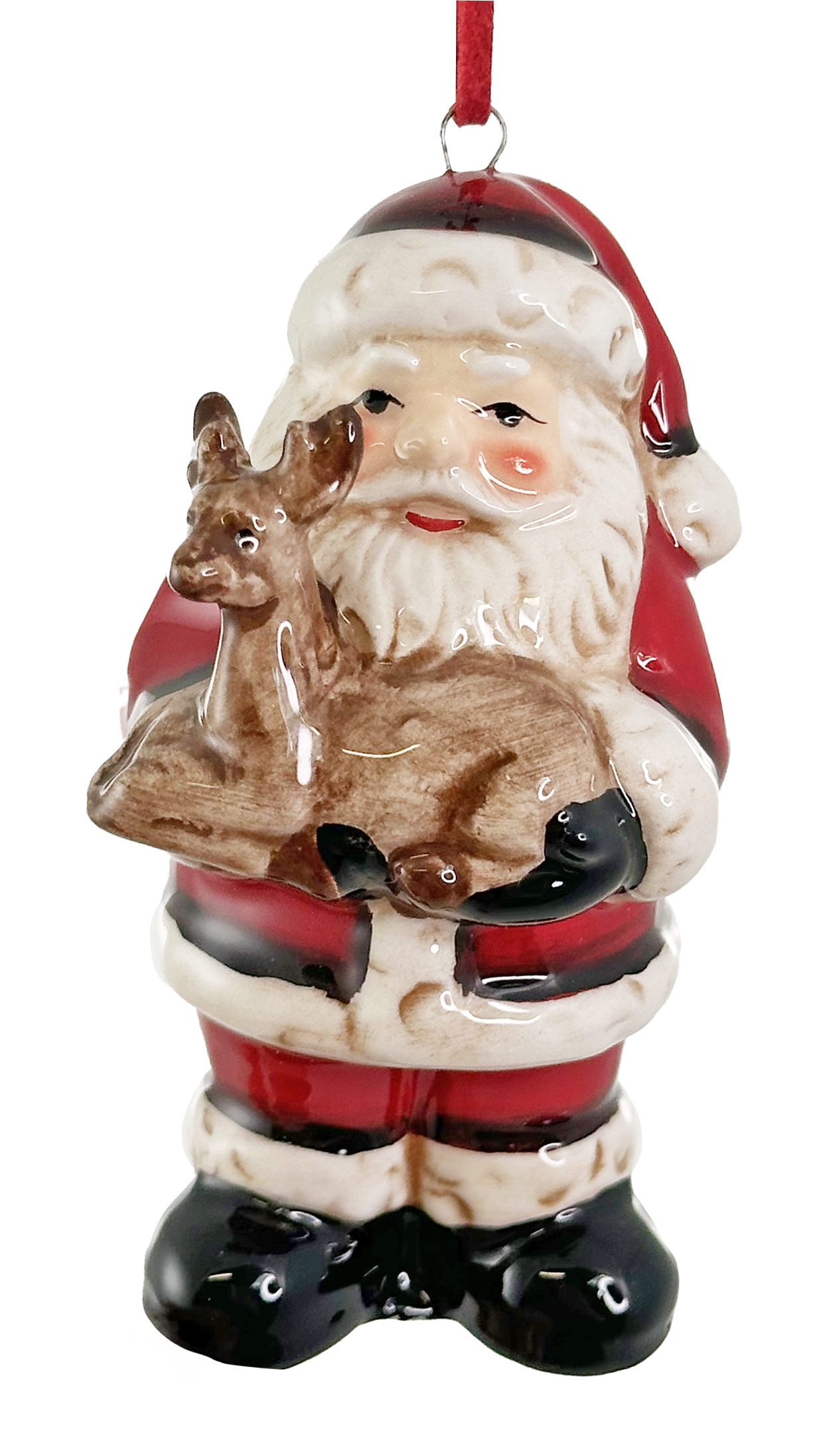 Eglīšu rotājums SHISHI Ceramic Santa ornament with deer 9cm