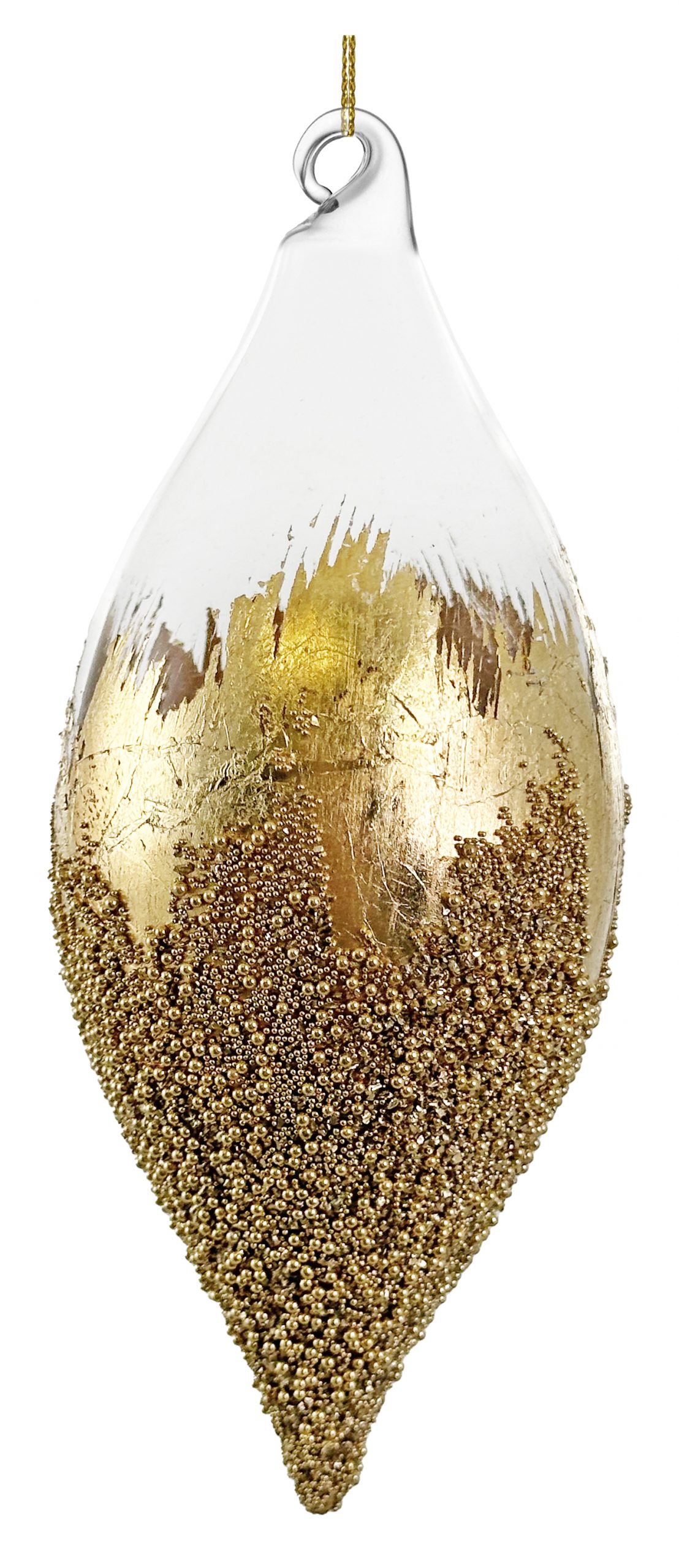 Eglīšu rotājums SHISHI Glass drop clear lower part gilded with beads 15cm