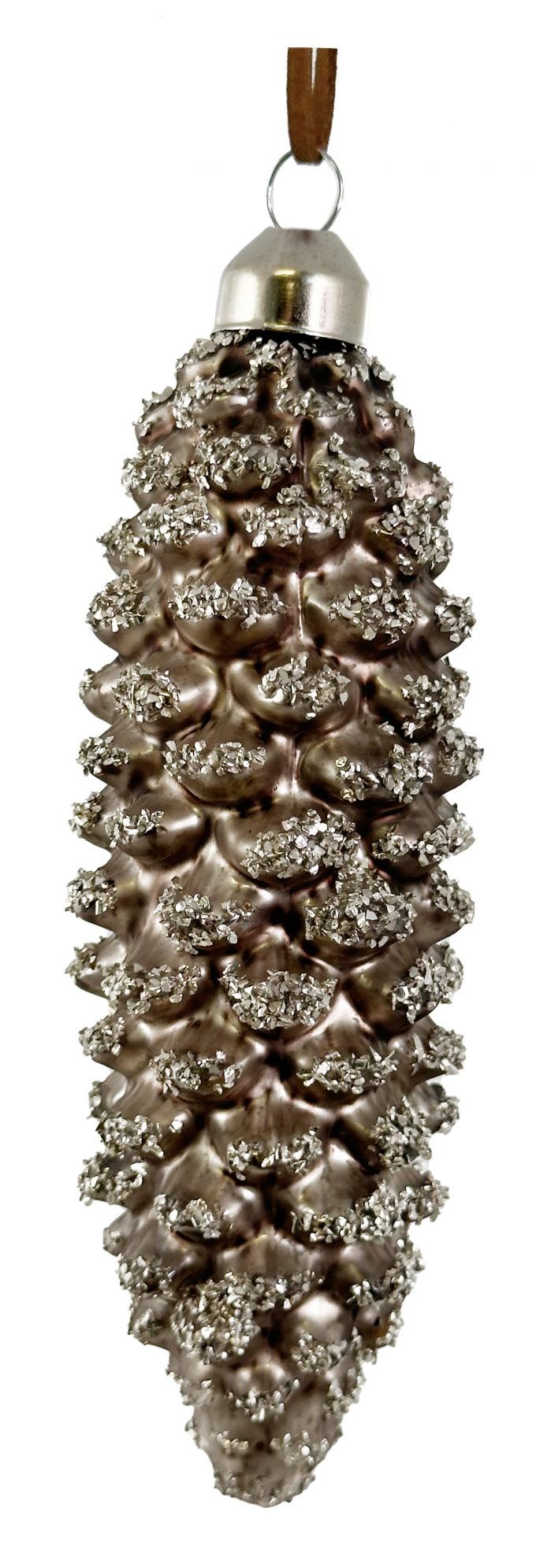 Eglīšu rotājums SHISHI Glass long cone mat brown silver glitter 12,5cm