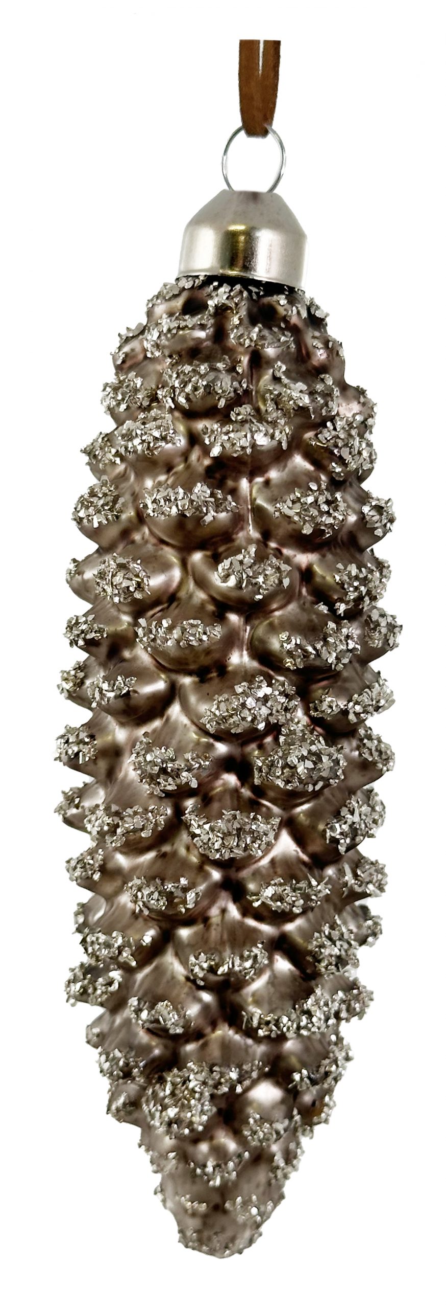 Eglīšu rotājums SHISHI Glass long cone mat brown silver glitter 12,5cm