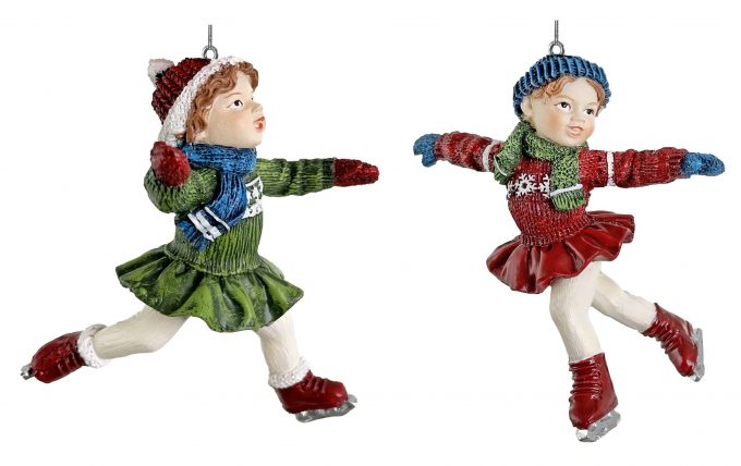 Eglīšu rotājums SHISHI Skating boy girl ornament red-green