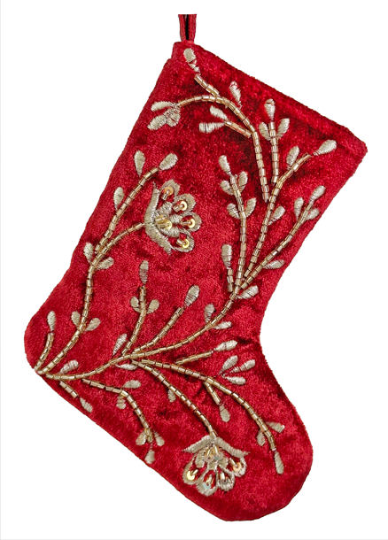 Eglīšu rotājums SHISHI Velvet stocking beaded burgundy gold S 15cm