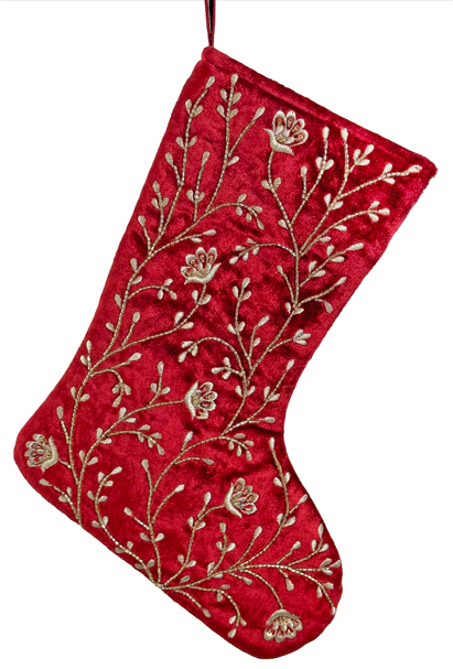Eglīšu rotājums SHISHI Velvet stocking beaded burgundy gold L 33cm
