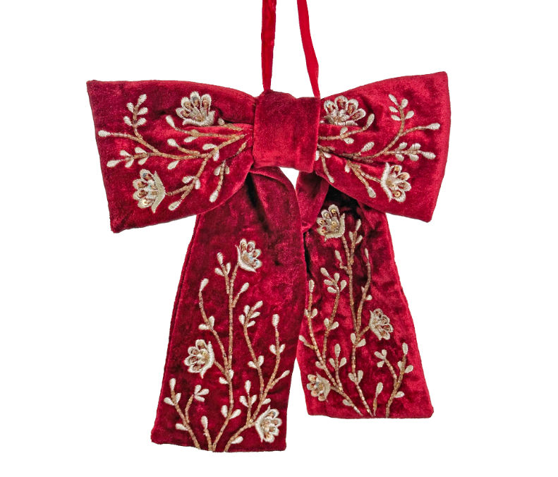 Eglīšu rotājums SHISHI Velvet bow with beaded deco burgundy gold 24cm
