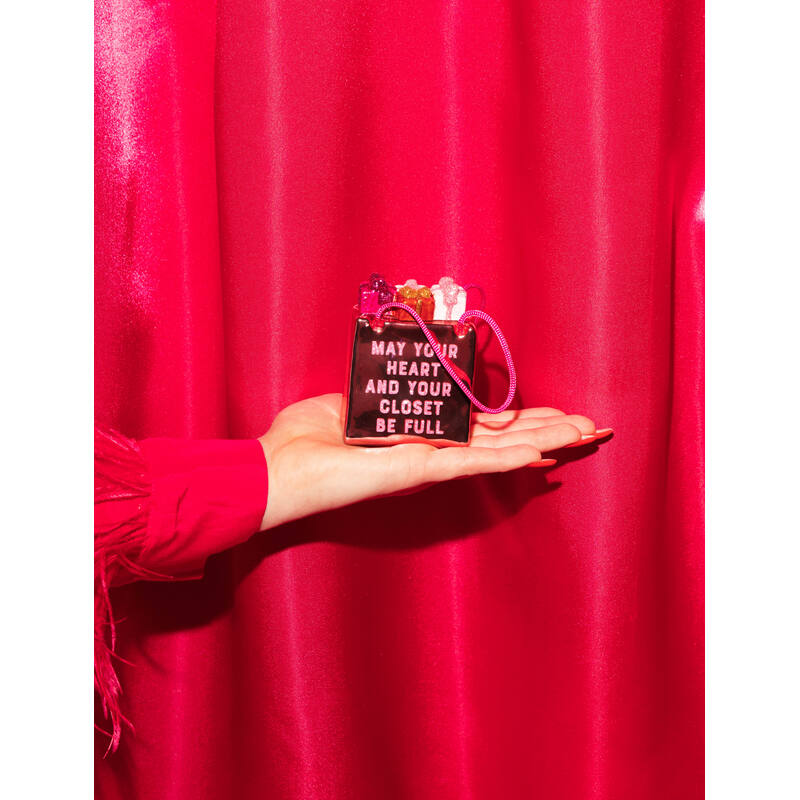 Eglīšu rotājums glass orange pink shopping bag H8.5cm - Image 2