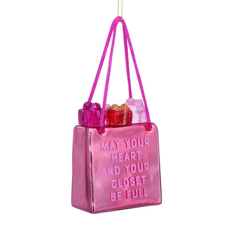 Eglīšu rotājums glass orange pink shopping bag H8.5cm