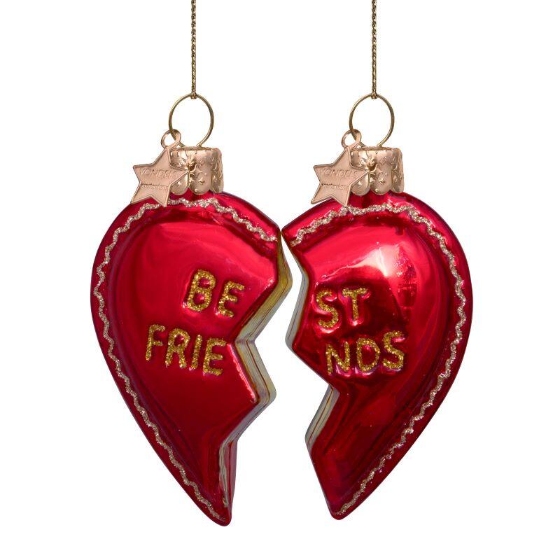 Eglīšu rotājums glass set of best friends heart H8.5cm